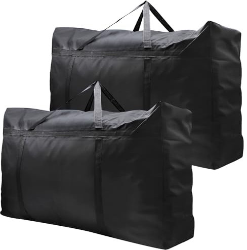 2er Pack 180L Extra Große Aufbewahrungstaschen, 600D Oxford Schwere Tragetaschen mit Reißverschlüssen und Griff, Wasserdichte Tragetaschen für Kleidung, Decken und Kissen(180L/100 x 60 x 30 cm)