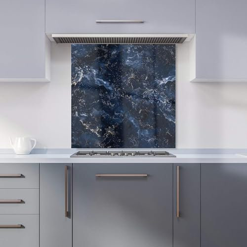 Warren Reed - Designer Premium Navy Blue Quartz Effect Kitchen Splashback 6mm Toughened Glass Kitchen Splashback – Heat Resistant Splashback for Kitchens, Perfect for Cookers and Hobs, Polished Edges