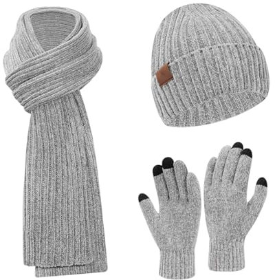 AIVORO Schal und Mütze Set Damen, Mütze und Schal Set Dame, Gestrickte Mützen und Schals, Handschuhe Anfassen, Mütze Schal Handschuhe Set Damen Warme Winter Ideal für Familie, Freunde, Geschenke