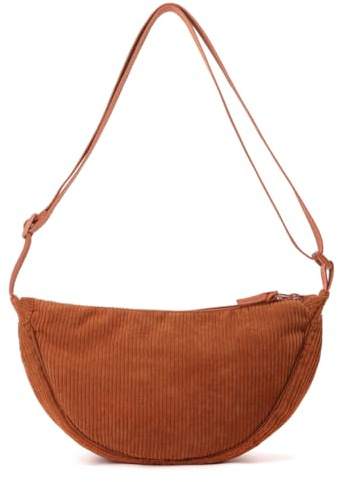 Fiorky Borsa a tracolla Borsa hobo in velluto a coste con tracolla regolabile for uomo Donna Borsa con cerniera Borsa for ravioli solida for viaggi e lavoro (Arancione)