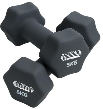 Neopren Kurzhanteln 5kg Set – 2er Set Fitness Hanteln rutschfest mit Gusseisenkern – Trainingsgewichte, Krafttraining, Aerobic, Yoga, Pilates, Heimtraining Grau