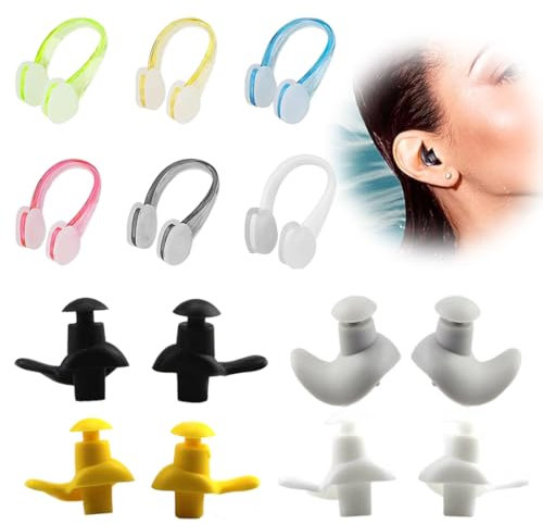 SULIUDAJI 6 Pcs Pince Nez Natation Et 4 Paires Bouchons D'Oreille Pince Nez Antidérapants Pour La Natation Les Enfants Et Les Adultes Pour La Natation Les Apnés Les Débutants