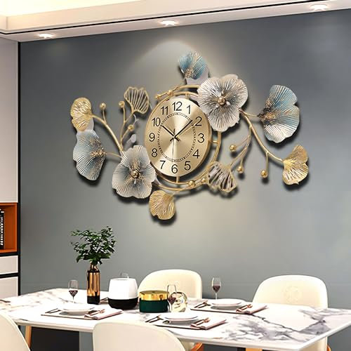 NNYCC Orologi da parete molto grandi Orologio da parete moderno ed elegante Orologio da parete in metallo Decorativo in metallo Ginkgo Leaf Design Style Cucine Salotti Camere Oro,D'oro,L