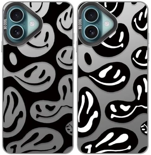 Tedyhulle 2 Stück Handyhülle für iPhone 16, Lustiges Lächeln Gesicht Muster, Weiche TPU Stoßstange mit hartem PC-Fall, Stoßfeste Kratzfeste schützende Handyhülle, Schwarzes Titan