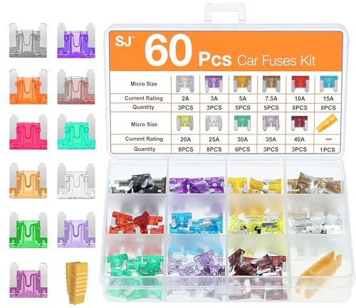 60Pcs Low Profile Mini Car Fuse Kit, Micro Blade Fuses Automotive -Replacement Fuses Assortment Kit for Car/RV/Truck/Motorcycle (2Amp 3A 5A 7.5A 10A 15A 20A 25A 30A 35A 40A) (60 PCS)