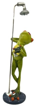 Qianly Frosch Statue, Gartenfrosch – Frosch unter der Dusche, Kreative Badfroschstatuen, Terrassenfrosch-Skulptur, Outdoor-Dekoration für Wohnzimmer, Rasen, Vorgarten, Blumentopf