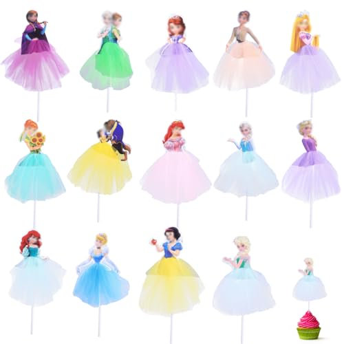 ZOOMPIL Princess Cake Topper, 14pcs Birthday Princess Cake Decoration Topper Set, Princess Birthday Decoration, for Children Princess Theme Birthday Party Cake Decoration Supplies