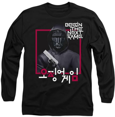 Squid Game Front Man Korean Logo Unisex Long Sleeve T Shirt, Black, X-Large