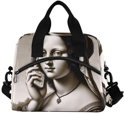 RPLIFE Mona Lisa Kühlbox für Kinder, isolierte Lunch-Tasche, Lunch-Tasche mit Reißverschluss, Schul-Lunch-Tasche