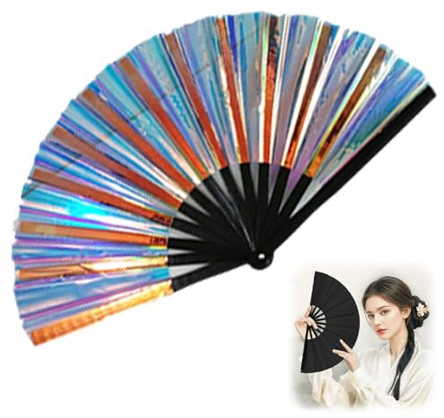 JUDUNA Boots on The Ground Fan, 2025 New Large Holographic Folding Hand Fan Line Dance Popping Fan, Clap Fans for Line Dancing Foldable Craft Holding Laser Colors Hand Fan (Color#I)