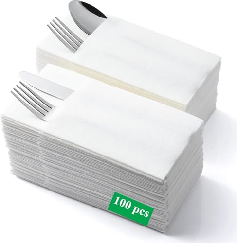 LEKOCH 100 pcs White Air Laid Paper Napkins Disposable Linen Feel Hand Towels for Wedding Parties Christmas 43 * 30 (100 PCS Pocket)