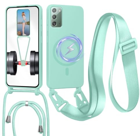 FERLAN Handykette mit Band für Samsung Galaxy Note 20 Hülle, Lanyard (abnehmbar) Handyhülle Case mit justierbarer Schnur Abnehmbar Strap, Crossbody Schutzhülle zum Umhängen Kordel, Minzgrün