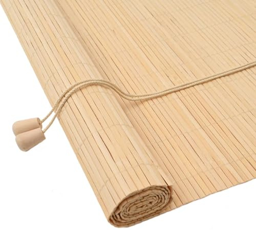 vidaXL Roller Blind with Curtains Manual Nature 90 x 220 cm Bamboo, Kitchen, Modern Roller Blind, Rectangular Sunshade, Beige Window Covering, Eco-Friendly Shades for Privacy and Light Control