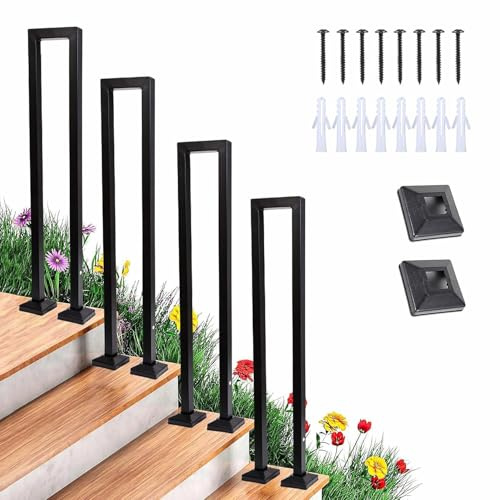 WDFYM U-Shaped Stair Railing,Retro Staircase Handrail,Industrial Hand Rail Floor Mounted, Non-Slip Steps for Indoor/Outdoor, 1pc(Black,85cm)