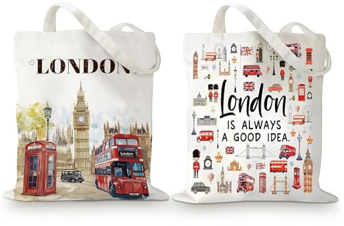 Leseogye London Souvenir, Canvas Tote Bag Gift, London Geschenk Tragetasche mit Doppelseitigem Druck, Einkaufstasche Stoffbeutel Damen, Stilvolle Canvas-Schultertasche für Reisefreunde und Städtefans