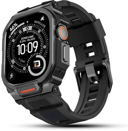 DADO Rugged Integrated Silicone Band with Case Compatible with Apple Watch Ultra 3/2/1, Series 11/10, Sport Strap with Metal Bumper Case for Apple Watch