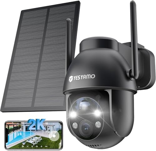 YESYAMO 2K 3MP Überwachungskamera Aussen Solar, 360° PTZ Kamera Aussen Akku