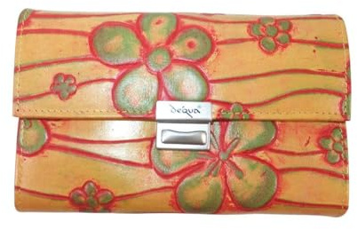 déqua G8 Leder Unikat Geldbörse Blume orange-rot-grün
