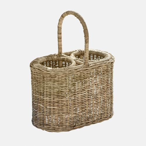 Loberon Flaschenhalter Calennent, braun | zwie Fächer - Handgeflochten - Praktischer Henkel - Natürlicher Look - Pflegeleicht - Tischaccessoires - Rattan