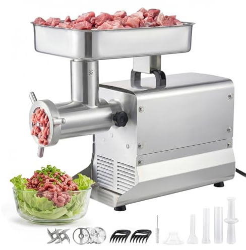 VEVOR Tritacarne Elettrica 1100 W da Cucina in Acciaio Inox, Tritacarne Capacità 9,5 kg/min con 3 Dischi 3 Tubi per Salsicce Salami Carne con Piedini Antiscivolo, Cucina Commerciale Ristorante Hotel