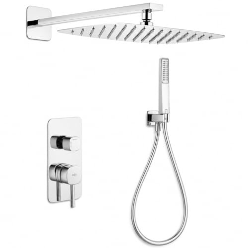 IMEX Toscana Conjunto Ducha Empotrada Monomando 2 Vías con Rociador | Efecto lluvia 25×40 cm, latón y acero inoxidable S304 con sistema antical y set de ducha completo para baño moderno.