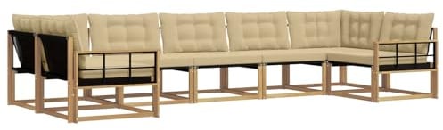 vidaXL Outdoor-Sofagarnitur mit Kissen 7 pcs Weiß und Beige, Elegantes Garten-Sofa, modernes Outdoor-Sofa, robuste Lounge-Möbel für gemütliche Treffen