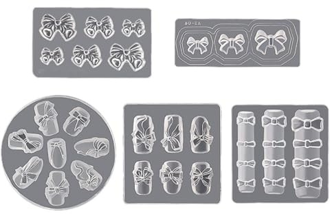 YARNOW Moules en Silicone pour Ongles 5 Pièces Nœud Papillon en Relief, Réutilisables et Faciles à Utiliser Création de Nail Art Délicat DIY