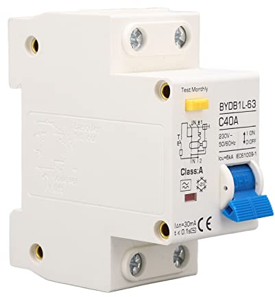 Fabater 40A 30mA Type A Interrupteur de Protection contre les Fuites Unipolaire N Disjoncteur Miniature 230V 6KA Protection contre les Courts-circuits de Surcharge pour le Ménage
