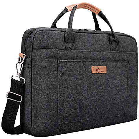E-Tree Sacoche pour ordinateur portable 30,5 cm - Résistante aux chocs - Sac à bandoulière pour ordinateur portable, MacBook, Surface Book, Chromebook, en denim et poignée - Gris noir - (35-38,6 cm