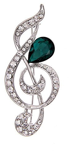 Belons Fashion Damen Mädchen Violinschlüssel Musiknote Brosche Anstecknadel Grün Kristall Schmuckbrosche Sicherheitsnadel Pin