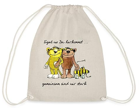 Spreadshirt Janosch Bär Tigerente Tiger Gemeinsam Stark Turnbeutel, One size, Natur