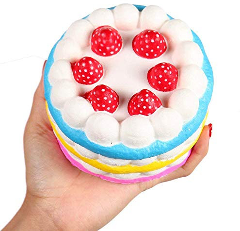 Anboor Squishies Erdbeer-Kuchen Langsam Steigend Squeeze Spielzeug Slow Rising Antistress Squishies Spielzeug für Kinder Erwachsene (Regenbogen, 11*11*6,6cm, 1pcs)