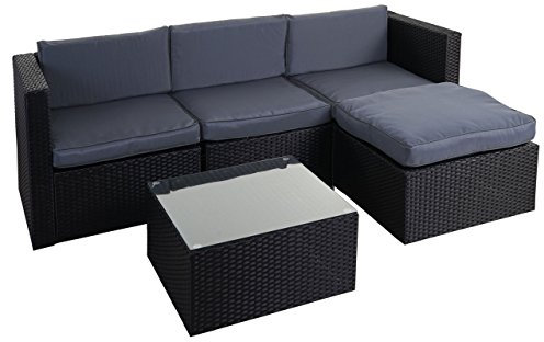 Mendler Poly-Rattan-Garnitur HWC-D28, Gartengarnitur Sofa Set - anthrazit, Polster grau ohne Deko-Kissen/Abdeckung