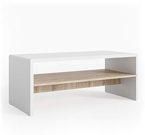 Vicco Couchtisch, Couchtisch mit der Ablage, Weiß/Sonoma, 99.6 x 39.8 cm