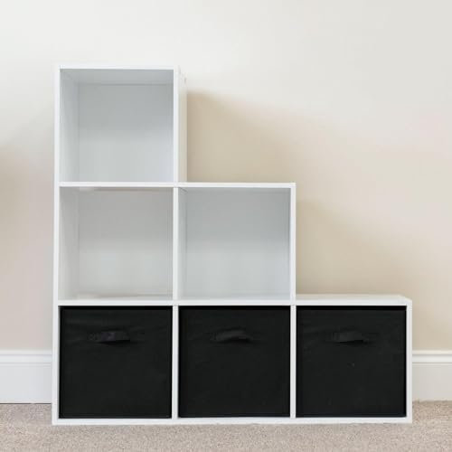 6 10 Cube White Bookcase Step Ladder Wooden Display Unit Shelving Storage Bookshelf Shelves (6 Ladder, Black)