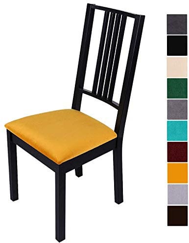 Homaxy Stuhlbezug Sitzfläche Samt Weich Sitzbezug Stuhl Stretch-sitzbezüge für Esszimmerstühle Abwaschbar Schonbezug Hussen für Stühle- 2er Set, Gelb