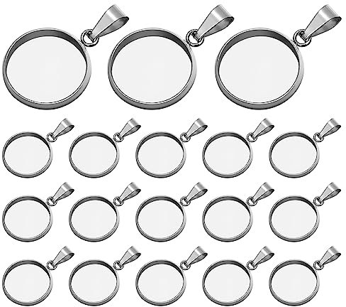 Milisten 20Pcs Anhänger Tabletts Kit Runde Lünette Rohlinge Tabletts Anhänger Cabochon Einstellungen für DIY Handwerk Foto Schmuck Machen Silber 16Mm