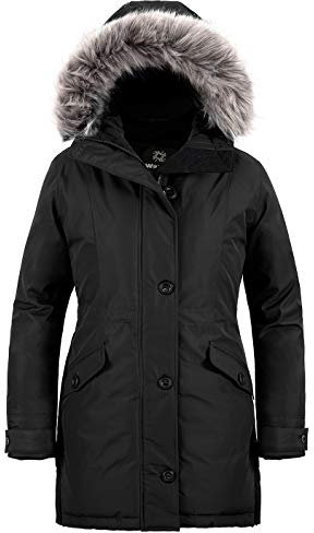 Wantdo Femme Blouson Rembourré Décontracté Veste Matelassée Manteau à Capuche Détachable Blouson Hiver Chaud Veste d'Extérieur Slim Fit Noir M