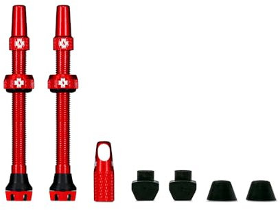 Muc-Off Rote Presta Tubeless Ventile, 44 mm - Hochwertige Anti-Leck Fahrradventile mit integriertem Werkzeug zum Entfernen des Ventilkerns
