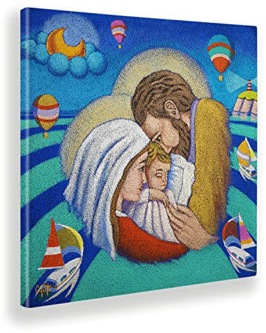 Giallobus - Quadro - Stefano Calisti - Capezzale Moderno - Sacra Famiglia e Il Mare - Tela Canvas Telaio Standard - 50x50 - Pronto da Appendere - Quadri Moderni per la casa
