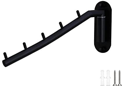 Wall Mounted Clothes Coat Hanger Rack Folding, 5 Hooks 180° Foldable Stainless Steel Metal Laundry Room Drying Hanger with Swing Arm Holder Garment Racks Towel Hooks Clothing Hanging Closet Storage
