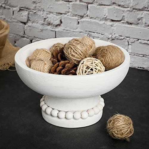 Bol sur pied en bois perlé - Bol en bois blanc - Bol de service perlé