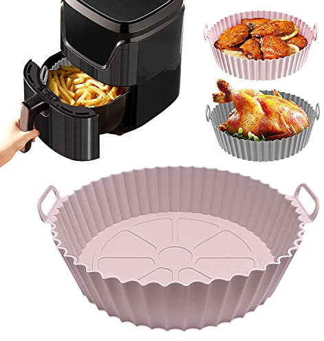 Air Fryer Silicone Pot, 2 Stück Heißluftfritteuse Silikon Backblech, 18cm Silikoneinsatz für Heißluftfritteuse, Wiederverwendbar Silikon Backform für Heißluftfritteuse für Mikrowelle Dampfgarer