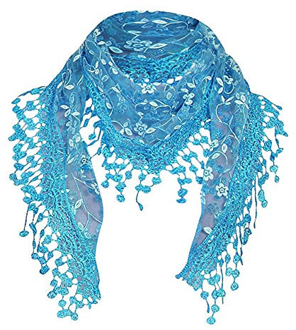 Damen Schal Lace Tücher Halstuch Dreieck Schals Zarter Rundschal Spitze Quasten Schal Tuch Dreieckstuch Damen Frauen Spitze Quasten Schal Dreieckstuch Dreieckshalstuch Spitzenborte
