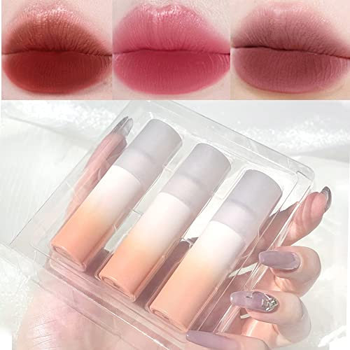 Sitovely 3 Farben Samtig Mousse Lippenstift Lip Mud Set, Matte Samt Lip Gloss Langlebig Wasserdicht Glatt Lip Tint Lip Stains Makeup Set mit Farbverlauf Geschenkbox | Mud Textur (B), 1 Stück (3er Pack)