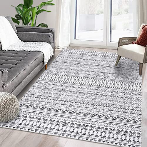 LuxFocus Wasserdichter Teppich, Niederfloriger Marokkanischer Boho Home Deco Teppich Waschbar öl- und Schmutzabweisend für Wohnzimmer Schlafzimmer Esszimmer Rutschfester Teppich, 160 x 230 cm, Grau