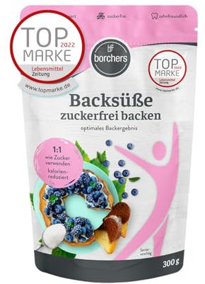 BORCHERS Backsüße, Streusüße zum Backen 300g, auf Grundlage von Erythrit und Xylit, 1:1 wie Zucker, kalorienreduziert & zuckerfrei, Zuckerersatz, Süßungsmittel, Zuckeralternative