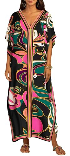 Bsubseach Kaftan Dresses for Women Long Bathing Suit Cover Ups Plus Size Caftan Beach Dress Cover Up Black
