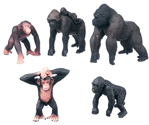 JOKFEICE Schimpansen Tierfiguren, 5 Stück Realistische Wildtiersammlung, Lehrreiches Spielzeug, Geburtstagsgeschenk & Cupcake-Topper für Kinder