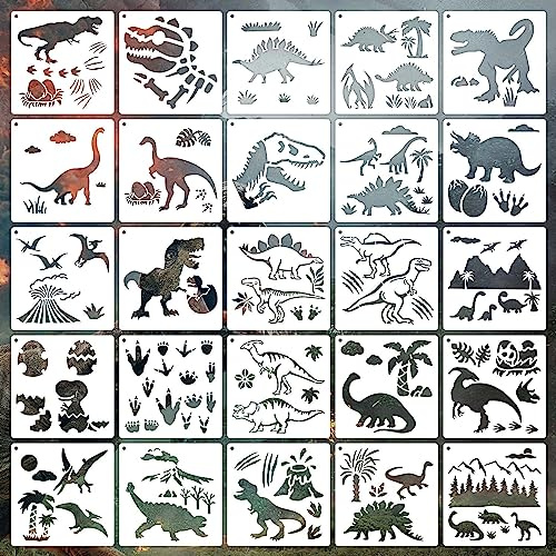 Dinosaurier-Schablonen, wiederverwendbar, für Kinder, Zeichenschablonen zum Malen auf Holz, 25 Stück, Schablone zum Malen auf Möbeln, Leinwand, Wand, Heimdekoration (Dinosaurier)
